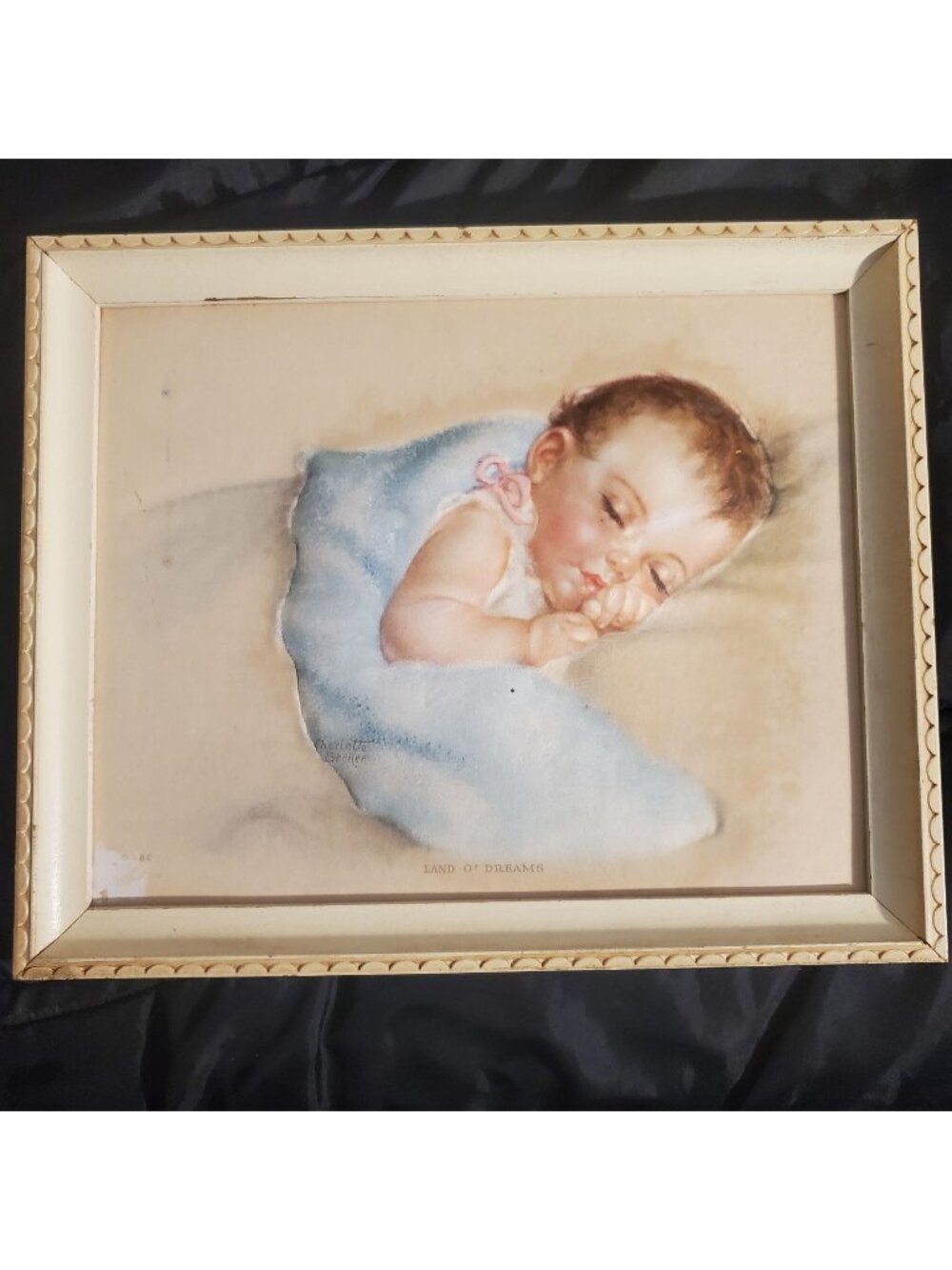 Vtg Signed Print Land of Dreams Charlotte Becker Baby Dimensional Nostalgic Read